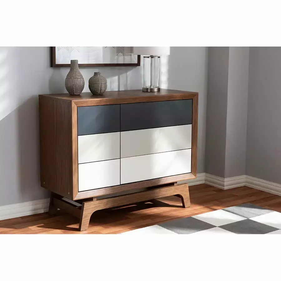 Baxton Studio Svante Mid-Century Modern Multicolor Wood 6-Drawer Chest Dresser