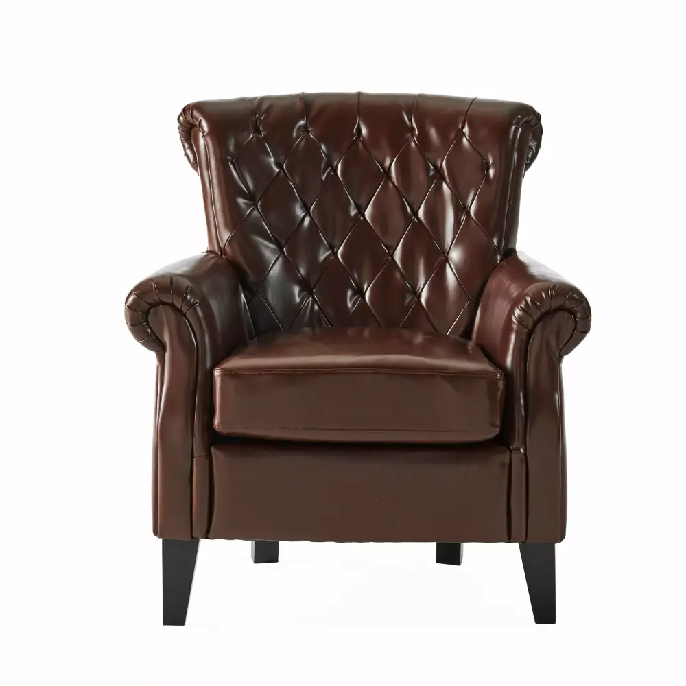 GDF Studio Phipps Mid Century Modern Bonded Leather Tufted Club Chair in Chestnut Brown
