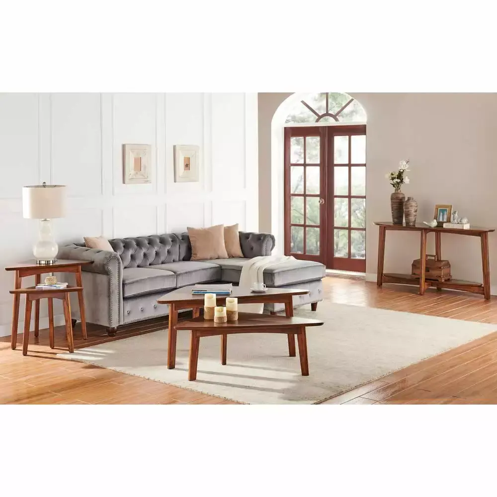 Alaterre Monterey 60L Console Media Mid-Century Modern Wood Table in Warm Chestnut - Stylish Living Room Table