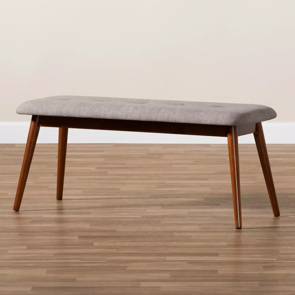 Baxton Studio Flora II Mid-Century Modern Light Grey Fabric Upholstered Dining Bench with Oak Finish