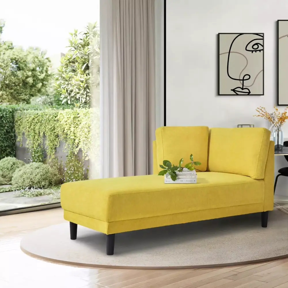 Yellow 65 Mid-Century Modern Fabric Corner Lounge Chair for Bedroom Living Room