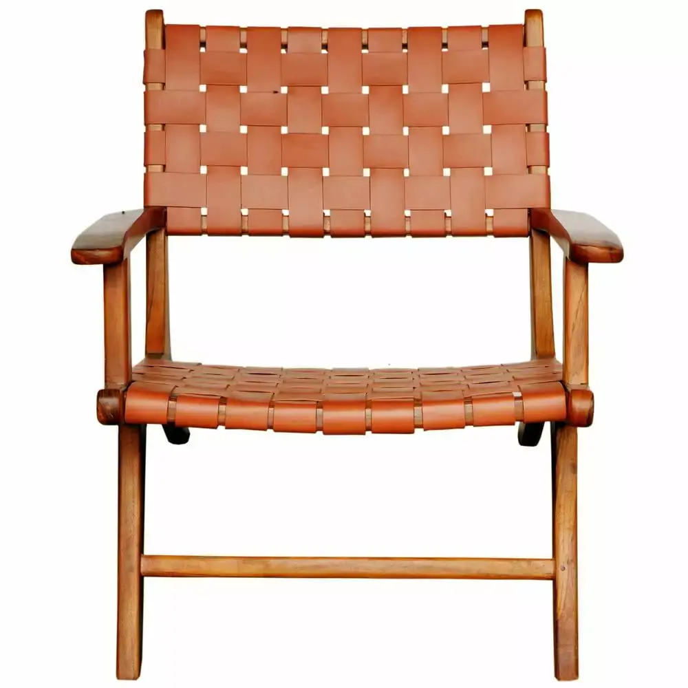 Lentos Mid-Century Modern Tan Leather Lounge Chair with Rectangular Back