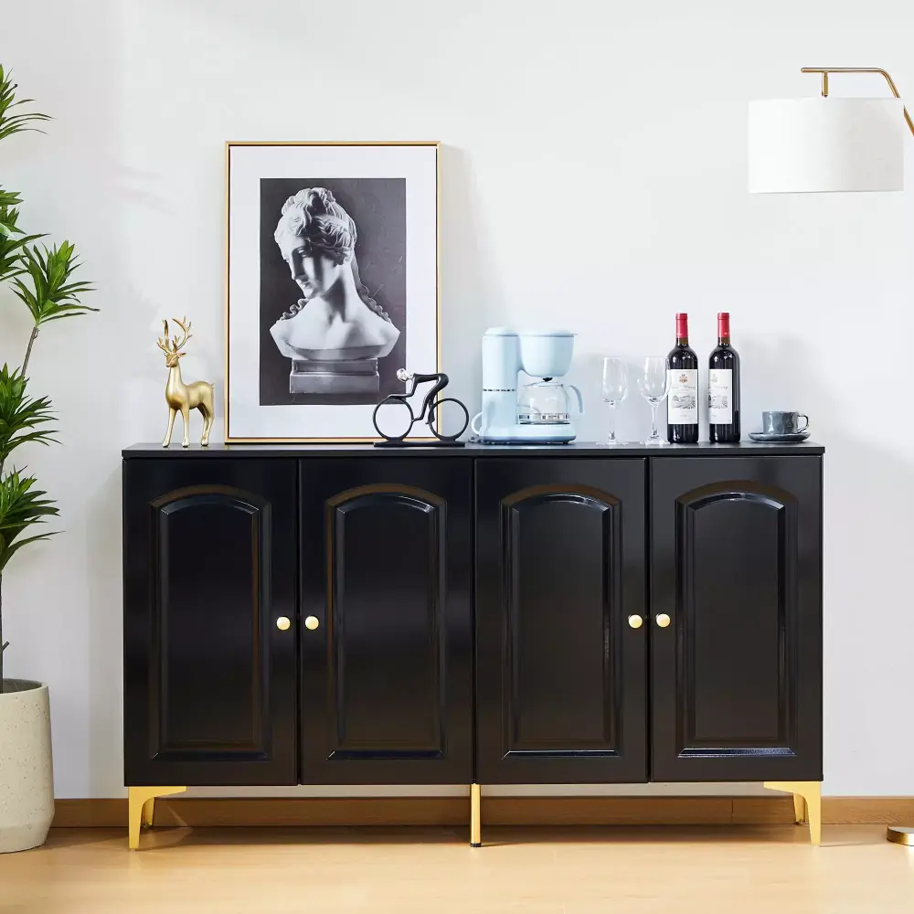 CoSoTower Buffet Sideboard Cabinet 4 Doors Accent Storage Cabinet Mid Century Modern Buffet Table Black