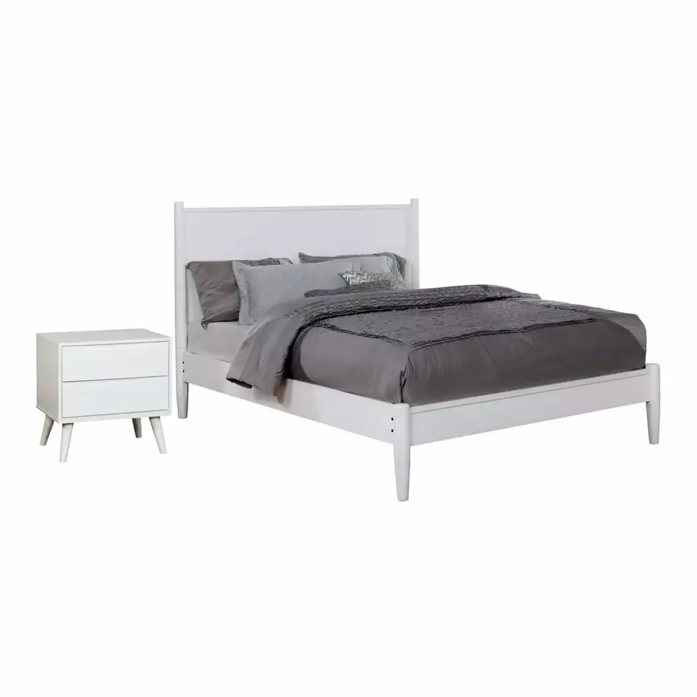 Allora 2pc Mid-Century Wood Bedroom Set King Nightstand White