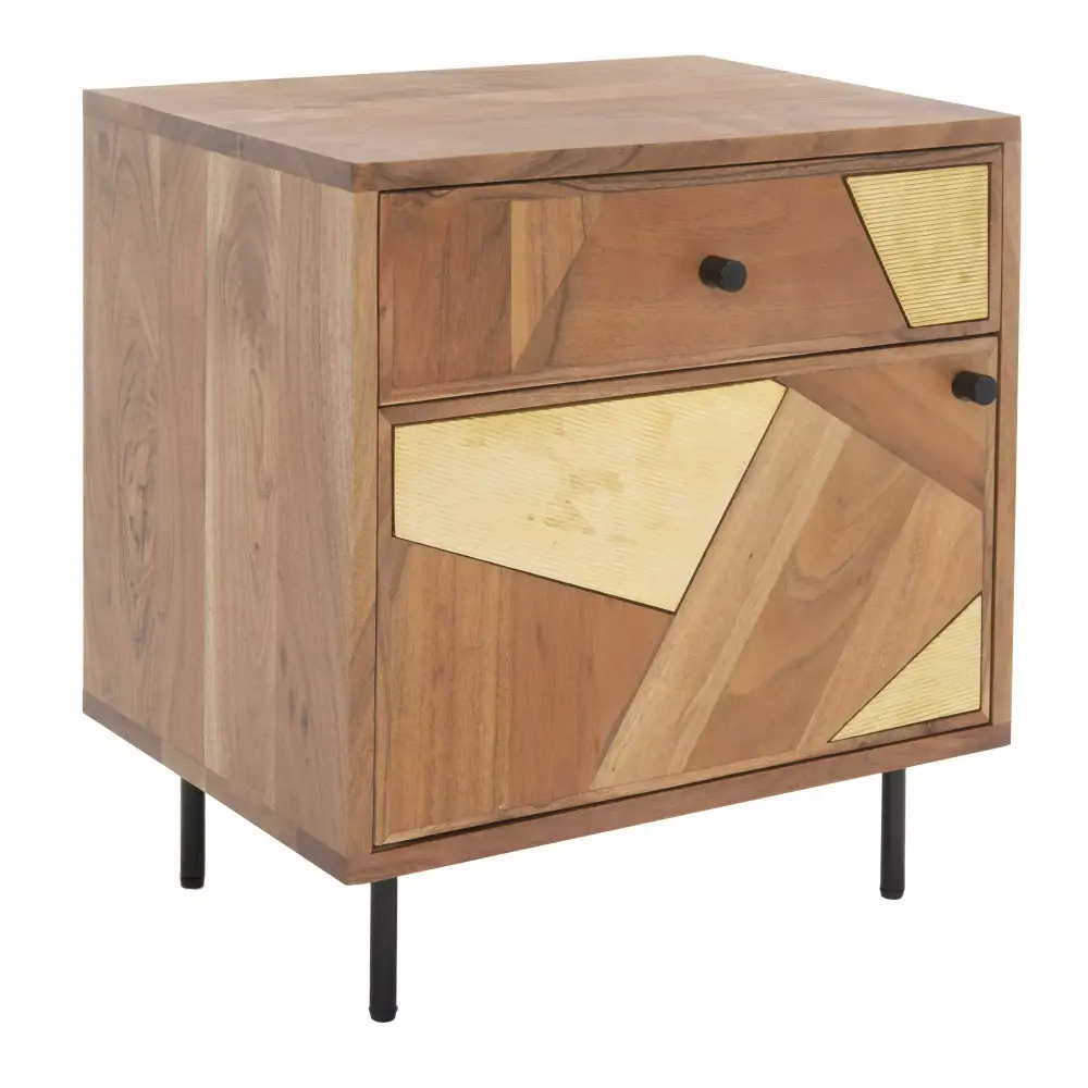 SAFAVIEH Ballard 1 Drawer 1 Door Nightstand in Natural and Gold Finish