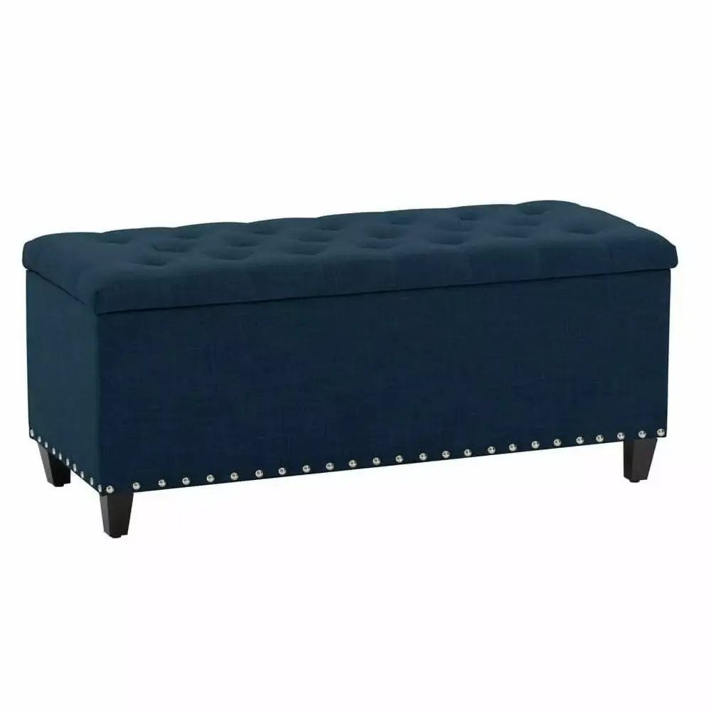 Atlin Designs Mid-Century Tufted Fabric Ottoman in Navy Blue