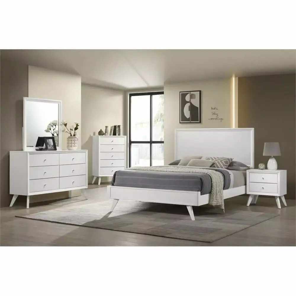 Pemberly Row 5-piece Mid-Century Wood Eastern King Bedroom Set in White