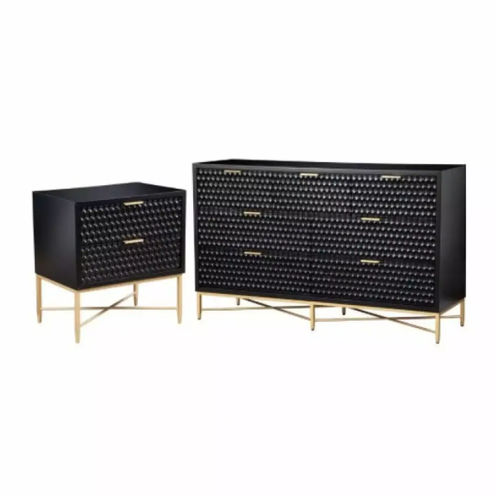 Home Square 2 Piece Furniture Set with Nightstand and 7-Drawer Chest in Black