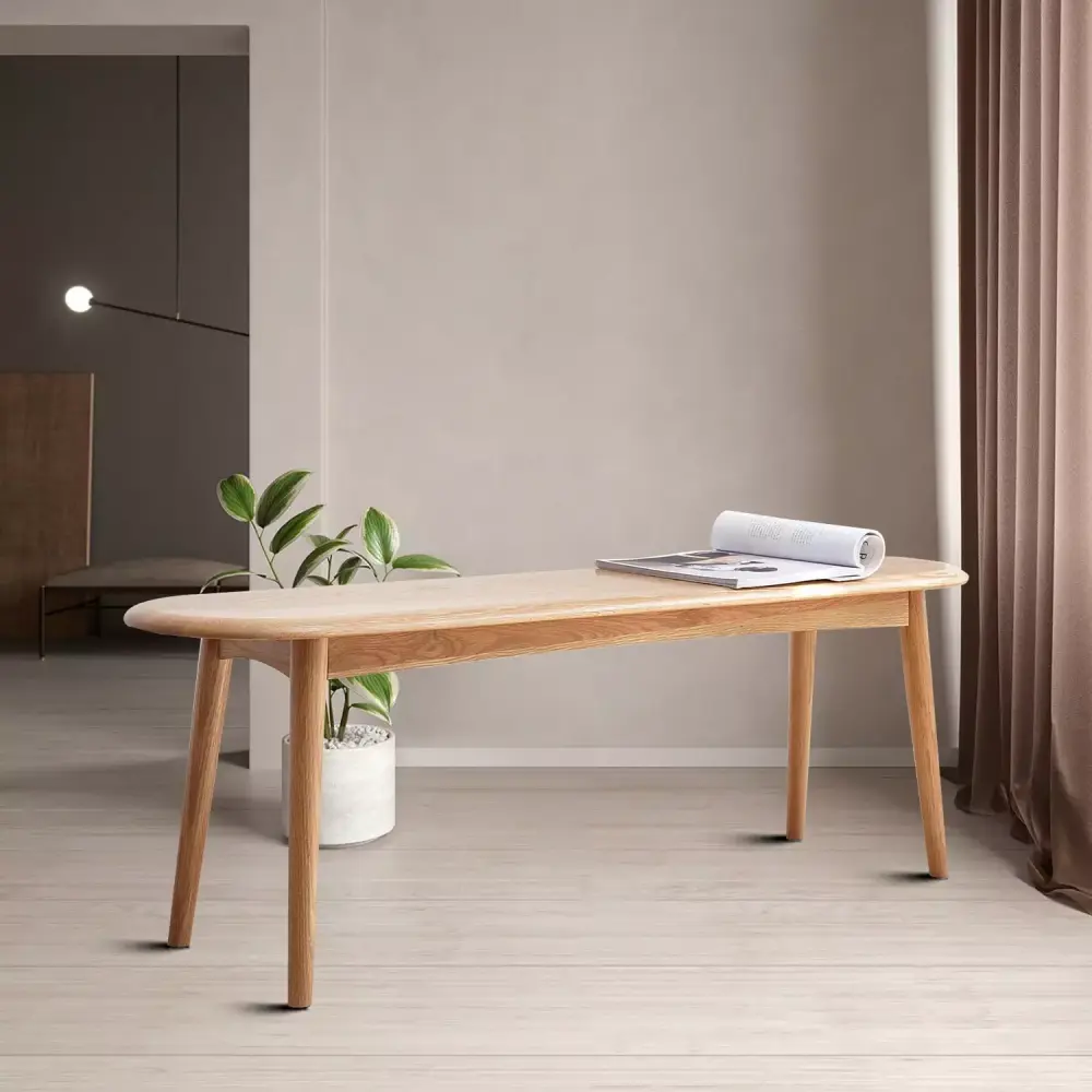 Minimalist and Natural Wooden Bench with Smooth Edge for Living Room Dining Room Oak