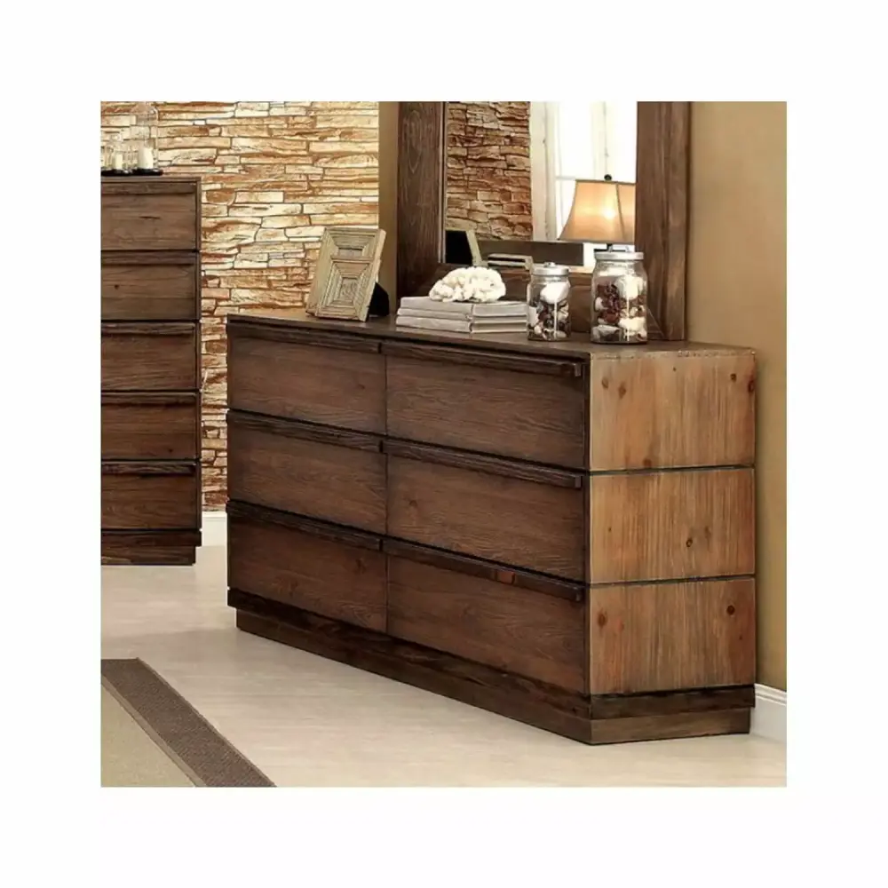 Benzara Minimal And Refined Wooden Dresser Rustic Natural Brown Bedroom Storage