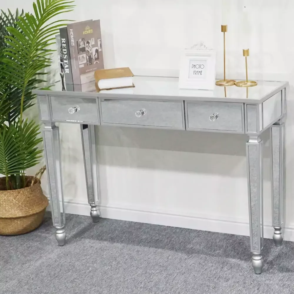 Lowestbest 3 Drawers Mirror Dressing Console Table with Bottom Shelf