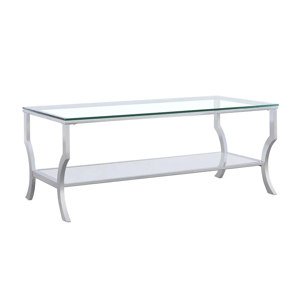 Saide Rectangular Coffee Table with Mirrored Shelf in Chrome for Elegant Living