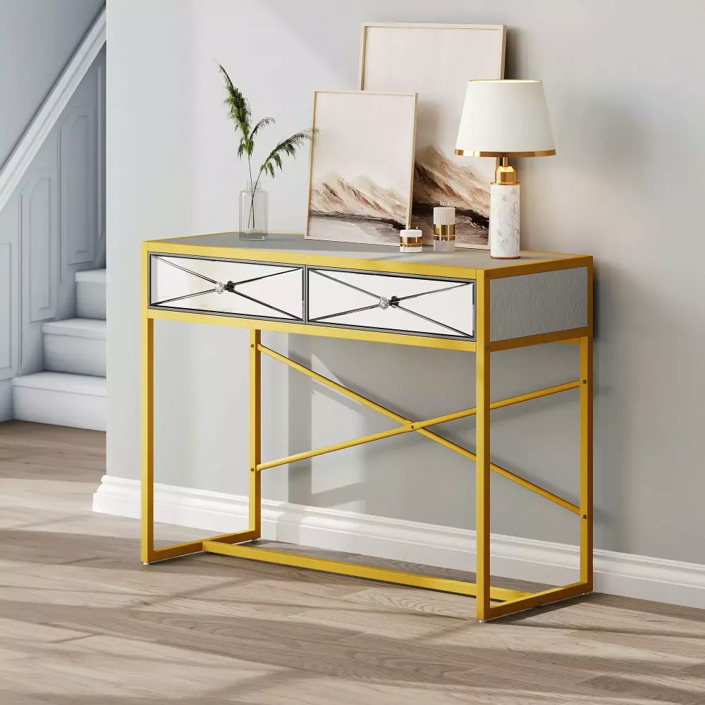DWVO Mirrored Console Table with 2 Drawers Silver Vanity Desk for Bedroom Entryway Sofa Table