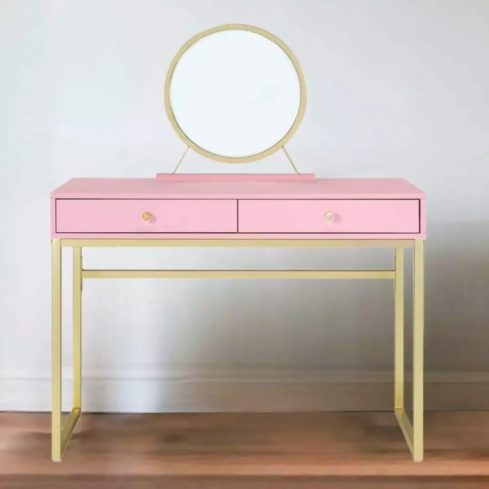42 Inch Pink Mirrored Two Drawer Dresser - Glamorous Bedroom Storage Solution