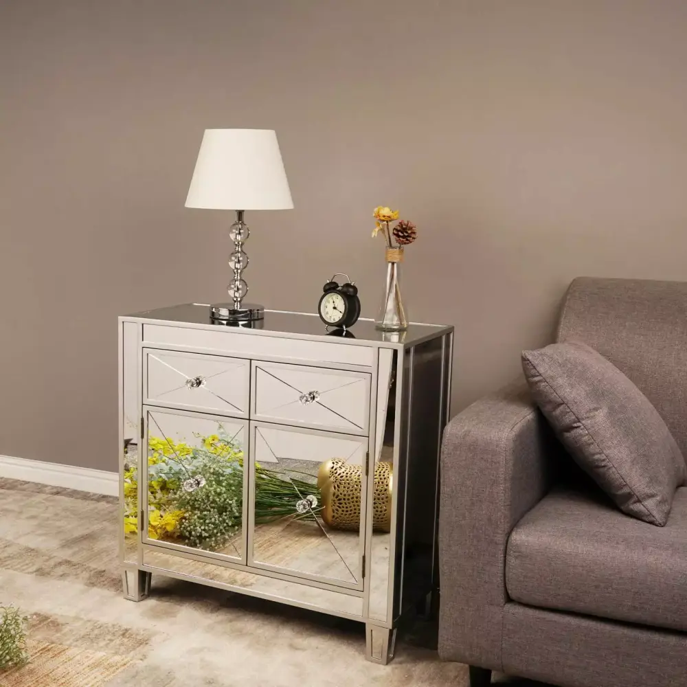 Ktaxon Mirrored Nightstand End Tables Bedside Table with Two Doors