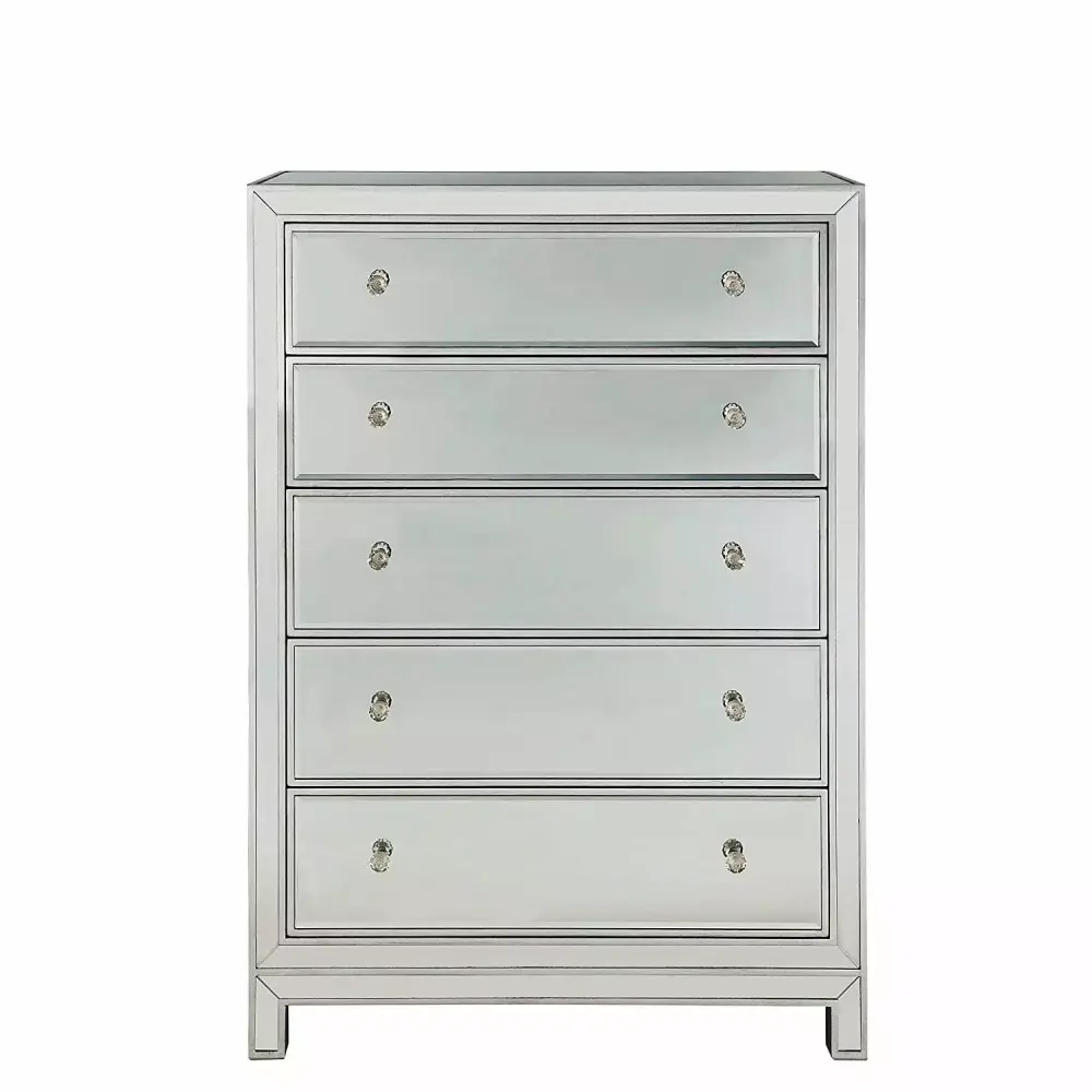 Elegant Decor Reflexion 5 Drawer 48 Mirrored Chest in Antique Silver - Luxury Bedroom Furniture