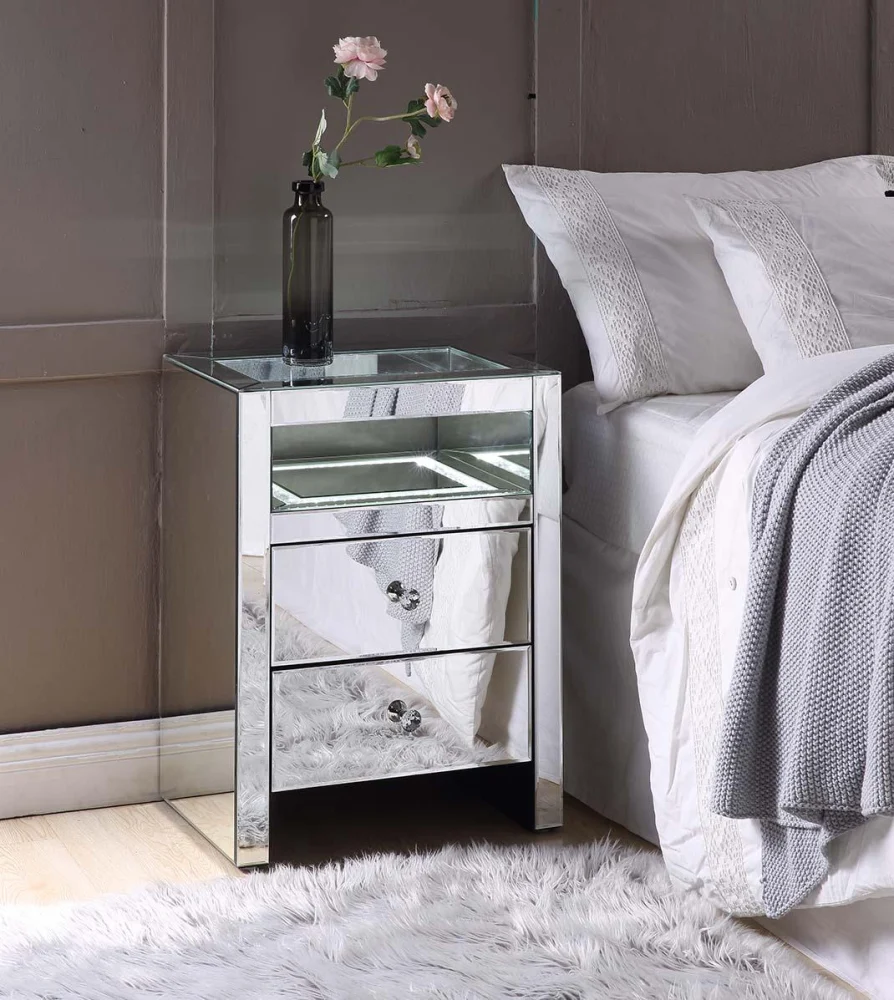 Malish Mirrored Accent Table with LED Lights - Modern Side Table