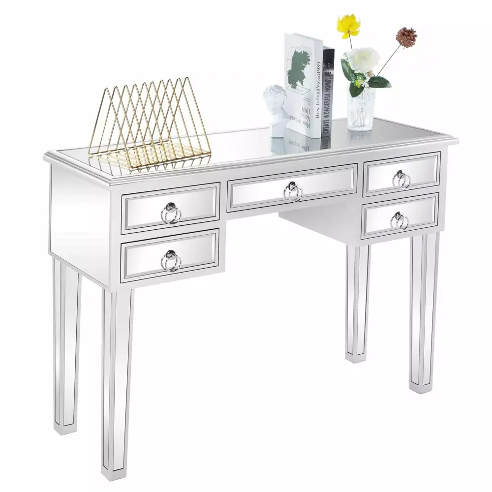 BaytoCare Mirrored Makeup Table Console Table - Silver Glass Vanity Desk and Nightstand