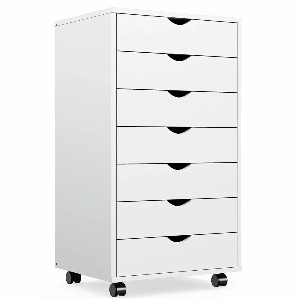 DeeHome Sweetcrispy 7 Drawer Chest Storage Cabinet with Wheels Mobile Wood Dresser for Office
