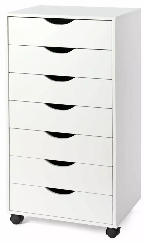 Drevy 7-Drawer Chest with Wheels Tall Storage Dresser Cabinet for Closet and Bedroom White