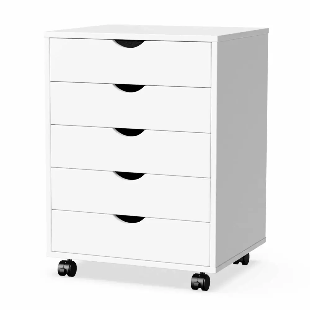 CoSoTower 5 Drawer Chest Storage Cabinets Dressers Wood Dresser Cabinet with Wheels Mobile Arranger Drawers for Office