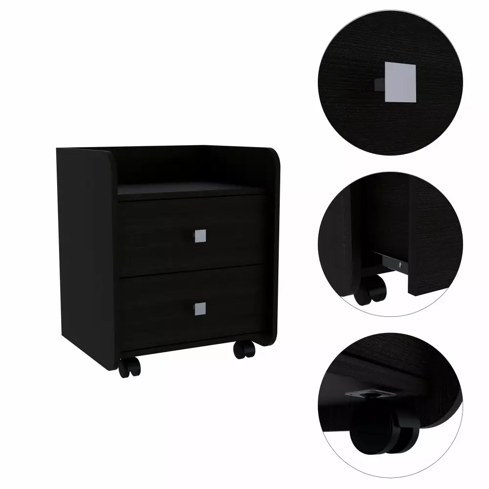Movable Wenge Finish Nightstands with 1-Shelf and 2-Drawers for Flexible Bedroom Storage