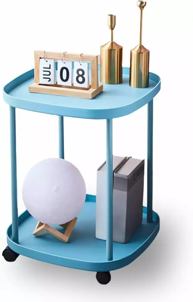 Side Table with Wheels - 2 Tier Mobile End Table for Living Room or Bedroom in Green