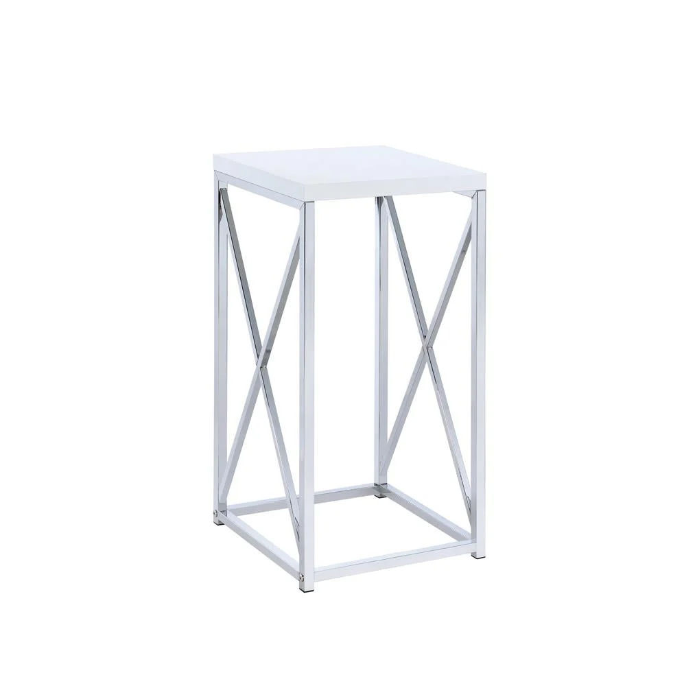 Edmund Accent Table with X-cross Base in Glossy White and Chrome