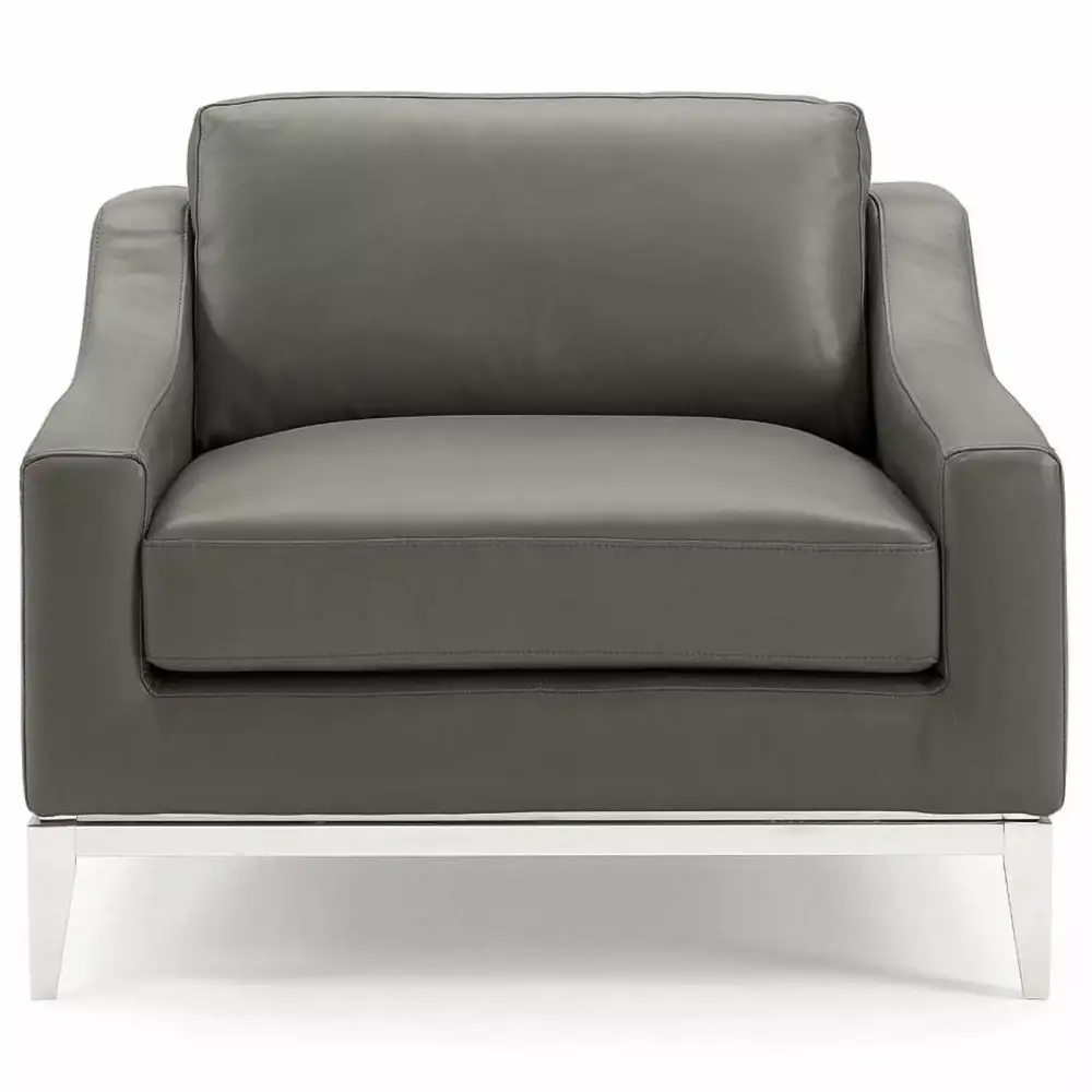 Pemberly Row Modern Leather Stainless Steel Base Armchair Gray Stylish Living Room Chair