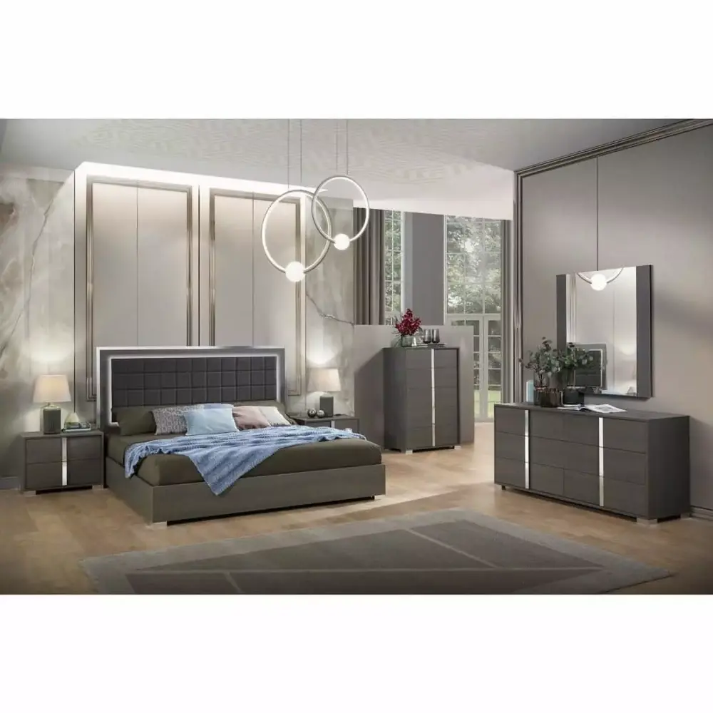 Alice Luxury 5-Piece Bedroom Set in Matt Gray Queen Size Modern Design