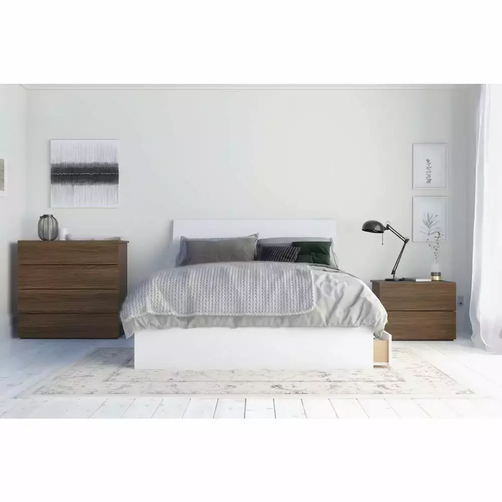 Nexera Shiraz 4 Piece Full Size Bedroom Set in Walnut and White