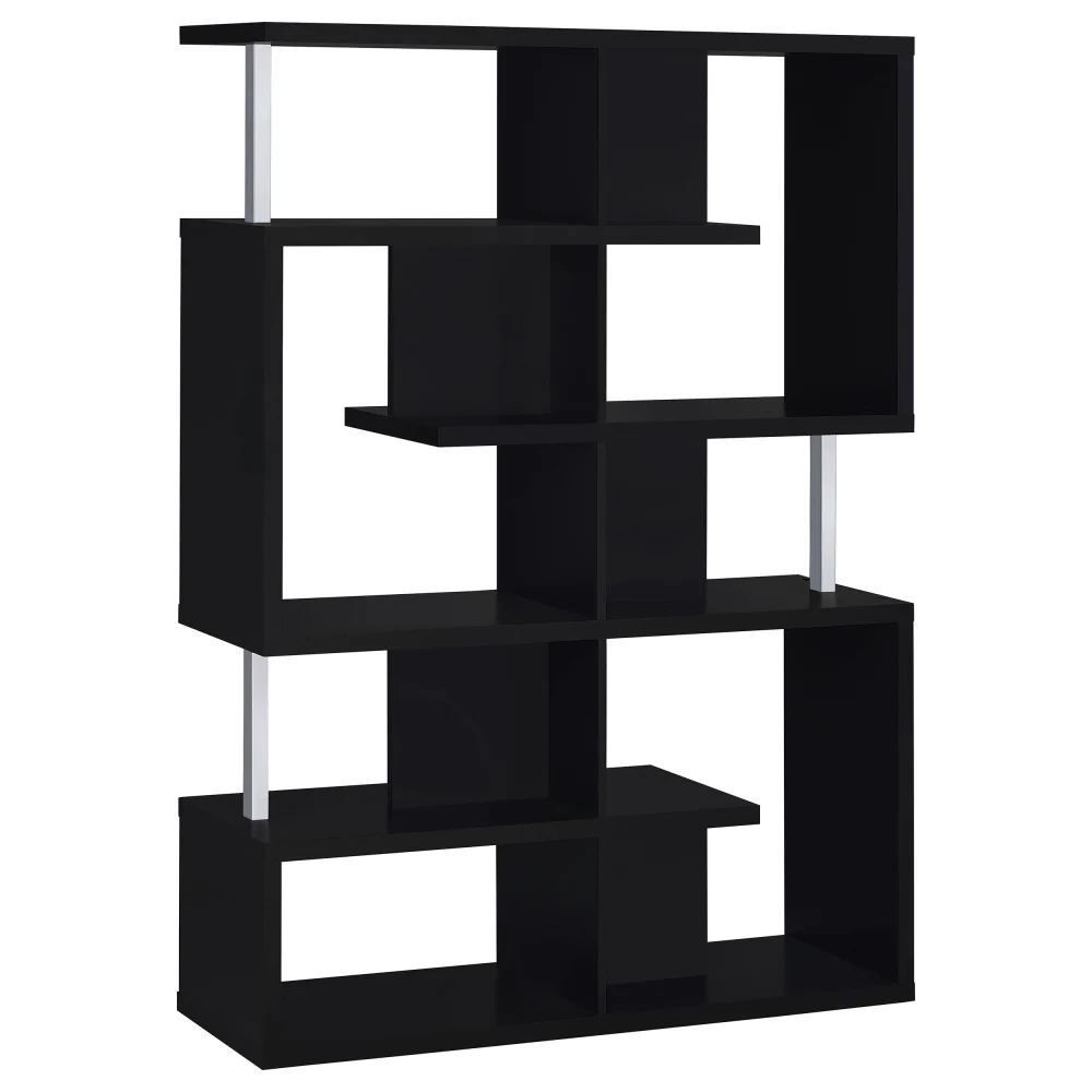 Hoover 5-Tier Bookcase Black and Chrome - Modern Bookshelf for Home or Office
