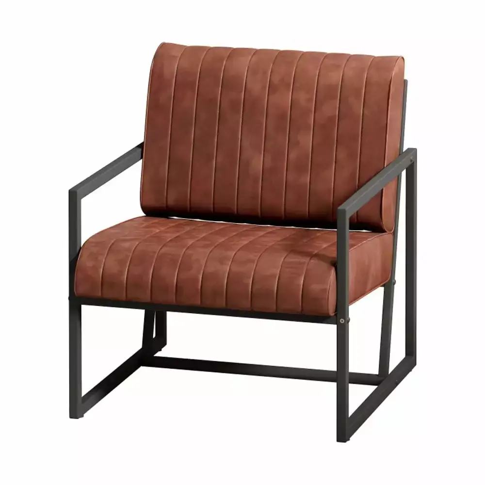 Modern Armchair with Metal Frame and PU Leather Padded Backrest for Living Room