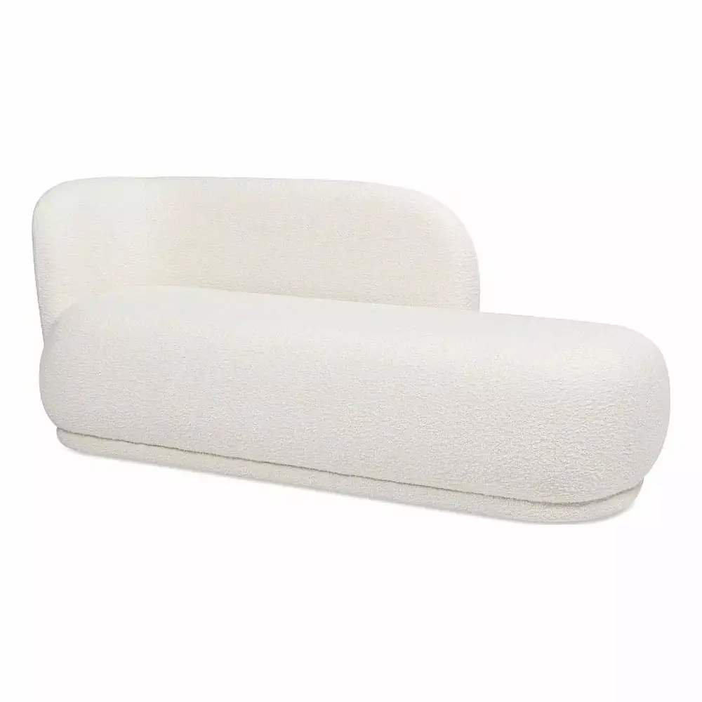 Aire 75 RAF Modern Rounded Chaise Lounge in Ivory White Boucle