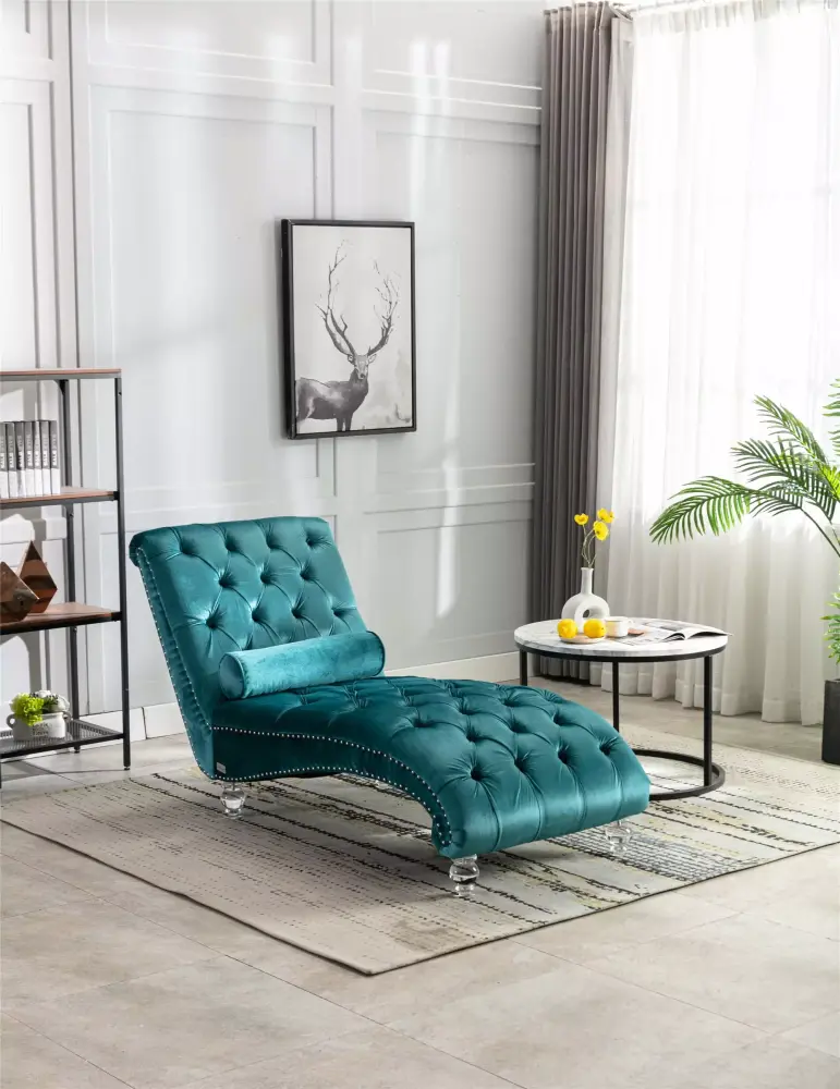 ikayaa Leisure Concubine Sofa with Acrylic Feet Teal Modern Lounge Chair