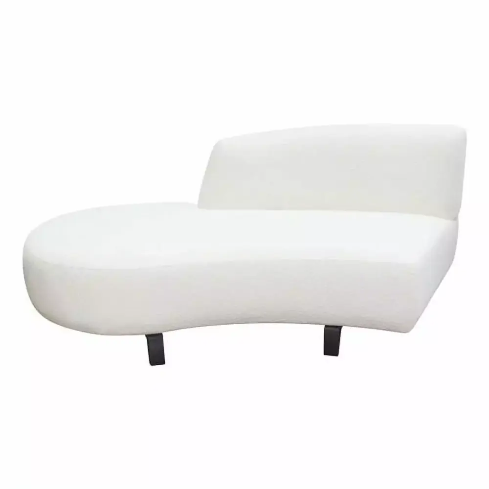 Vesper Curved Armless Left Chaise Faux White Shearling Black Wood Leg Base