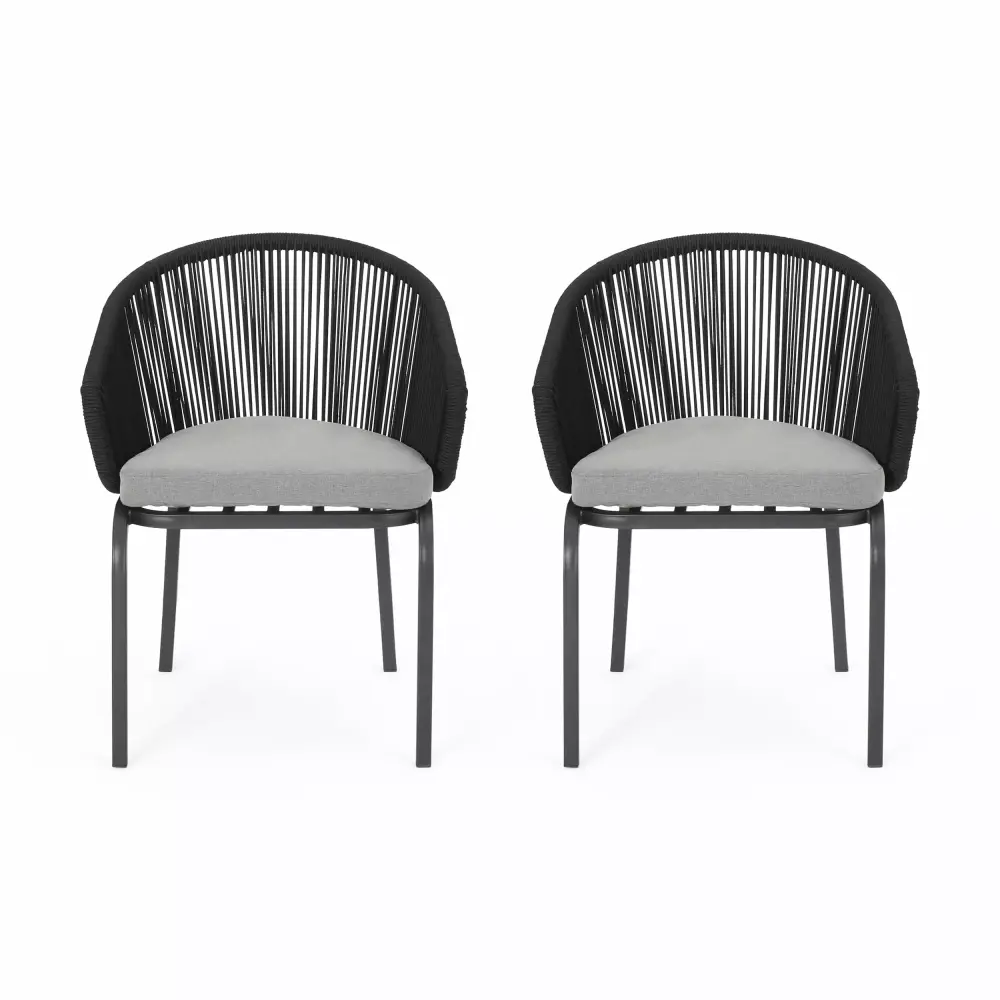 Noble Houtilize Boynton Outdoor Modern Club Chair Black and Gray Set of 2