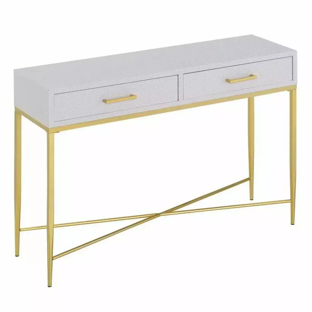 42 x 12 x 30 in Ashley White Scallop and Gold Console Table