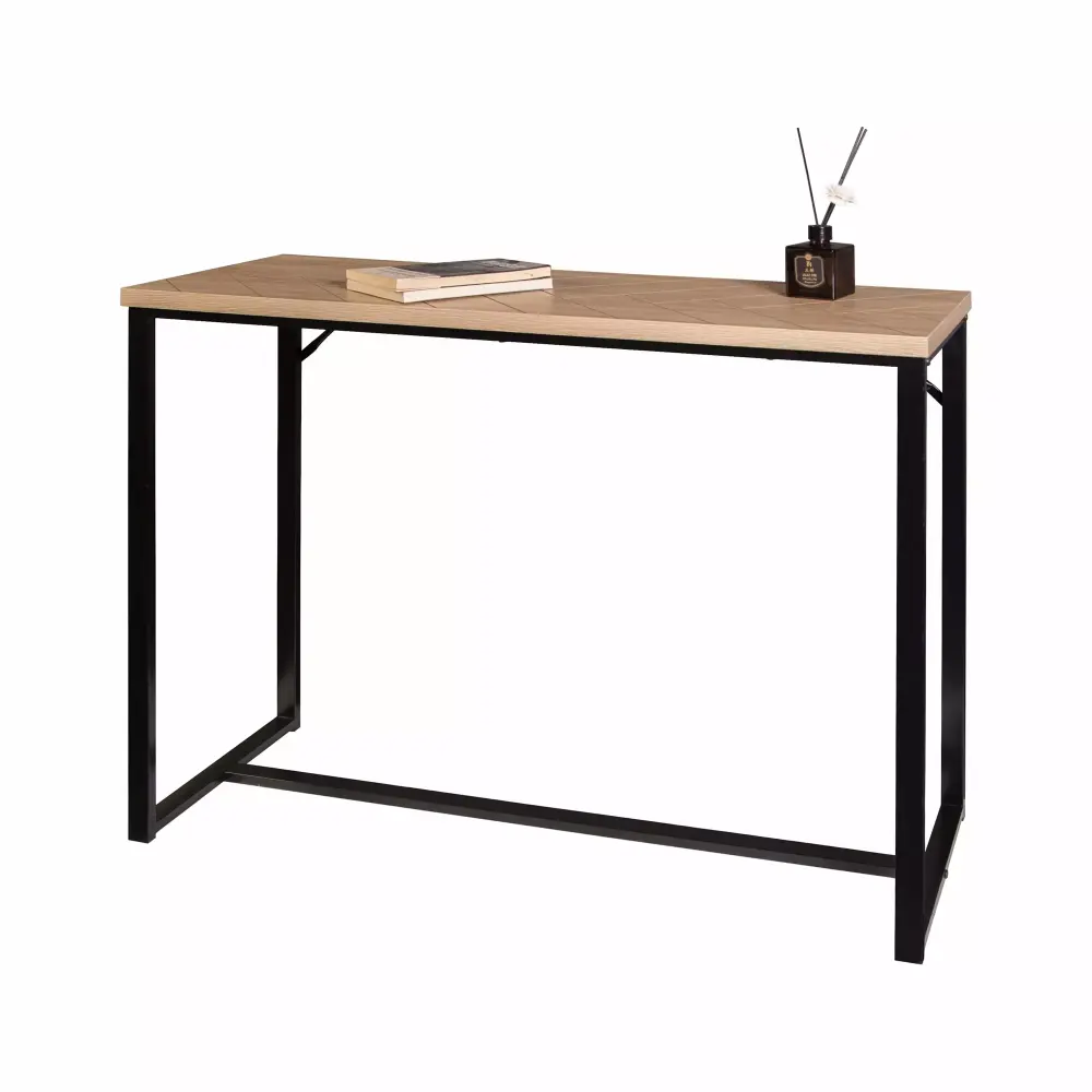 Bali Coastal Modern Console Table Natural Wood Top with Black Metal Legs Entryway Sofa Table