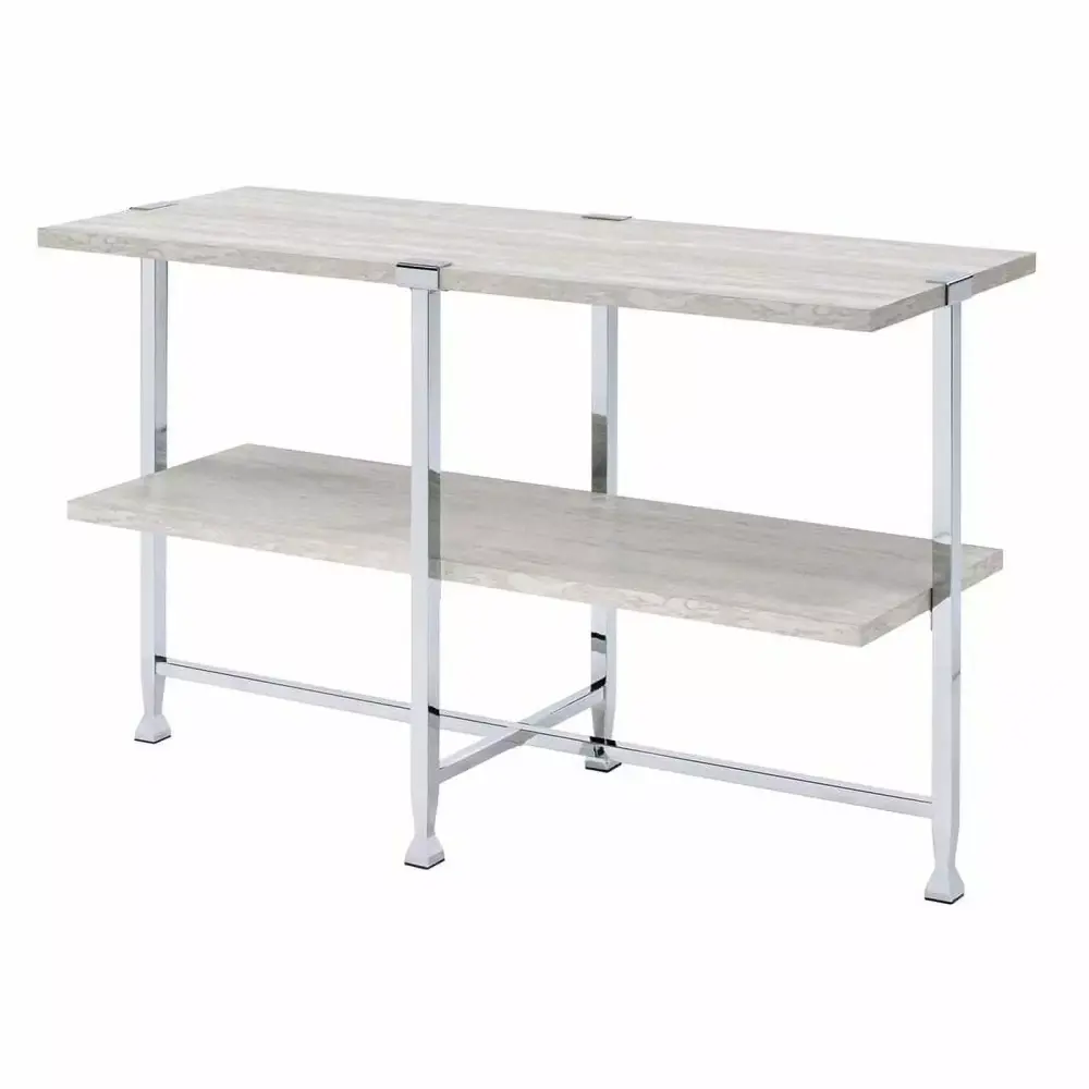 Bowery Hill Contemporary Sofa Table in White Oak and Chrome for Modern Living Room