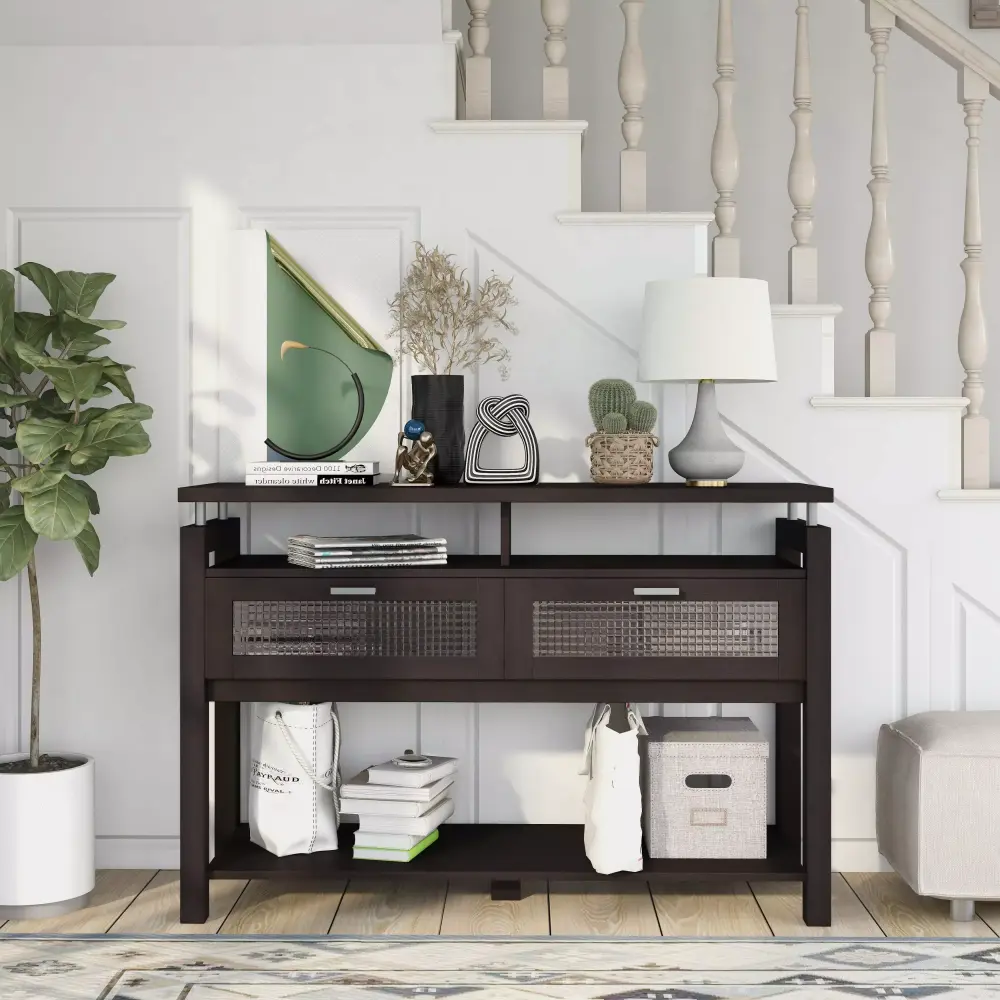 Furniture of America Posa Modern Espresso 47 Inch 2 Shelf Sofa Table for Living Room