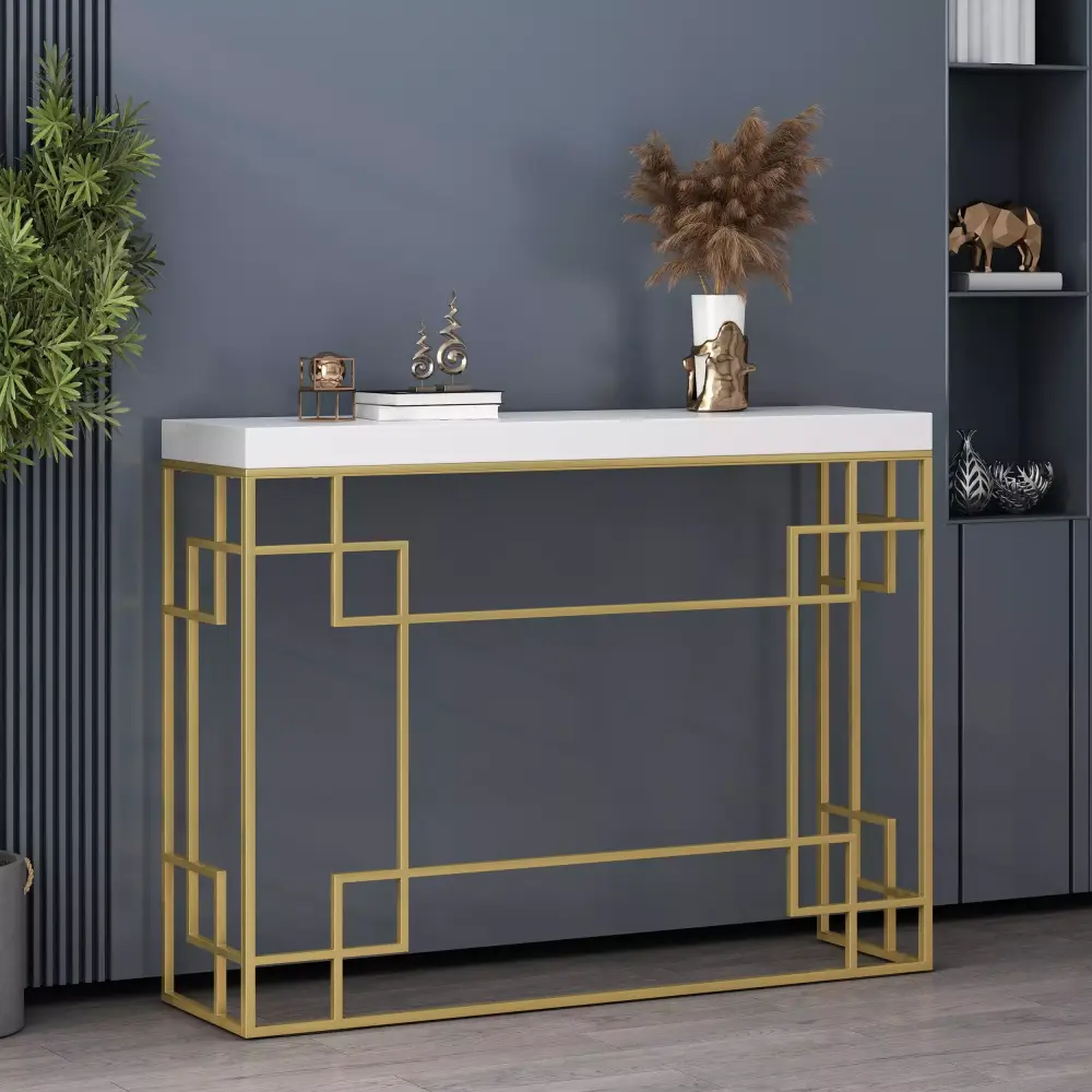 GDF Studio Filly Modern Glam Geometric Console Table Gold and White