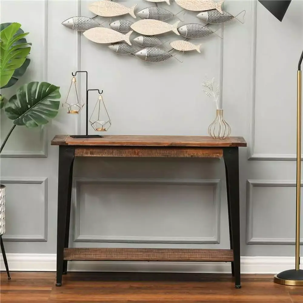 LuxenHome Wood and Metal Console Table Modern Entryway Table for Living Room