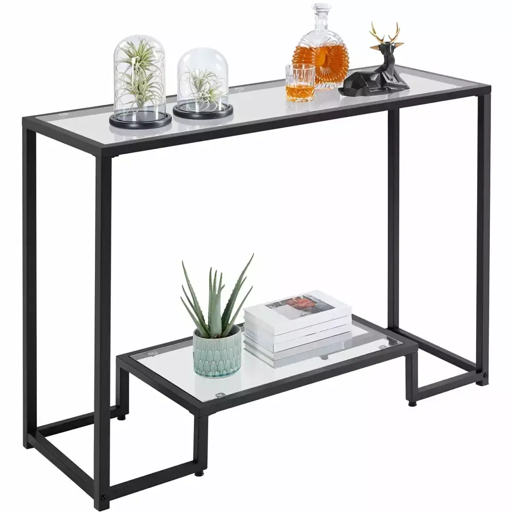 Alden Design Modern Black Glass Entryway Console Table