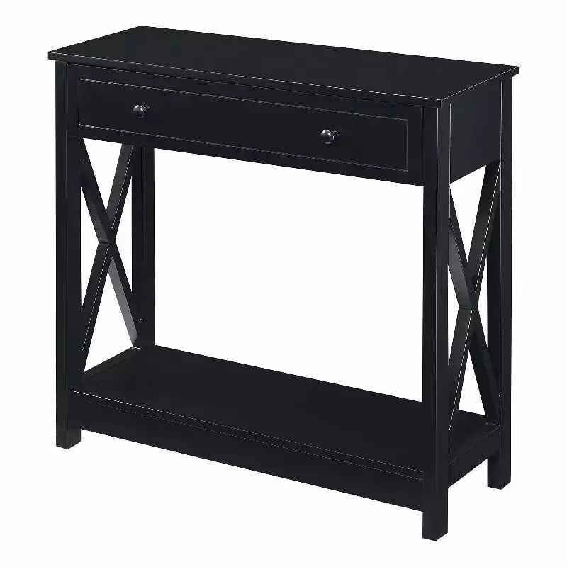 Pemberly Row One-Drawer Black Wood Finish Entryway Hall Table with Shelf