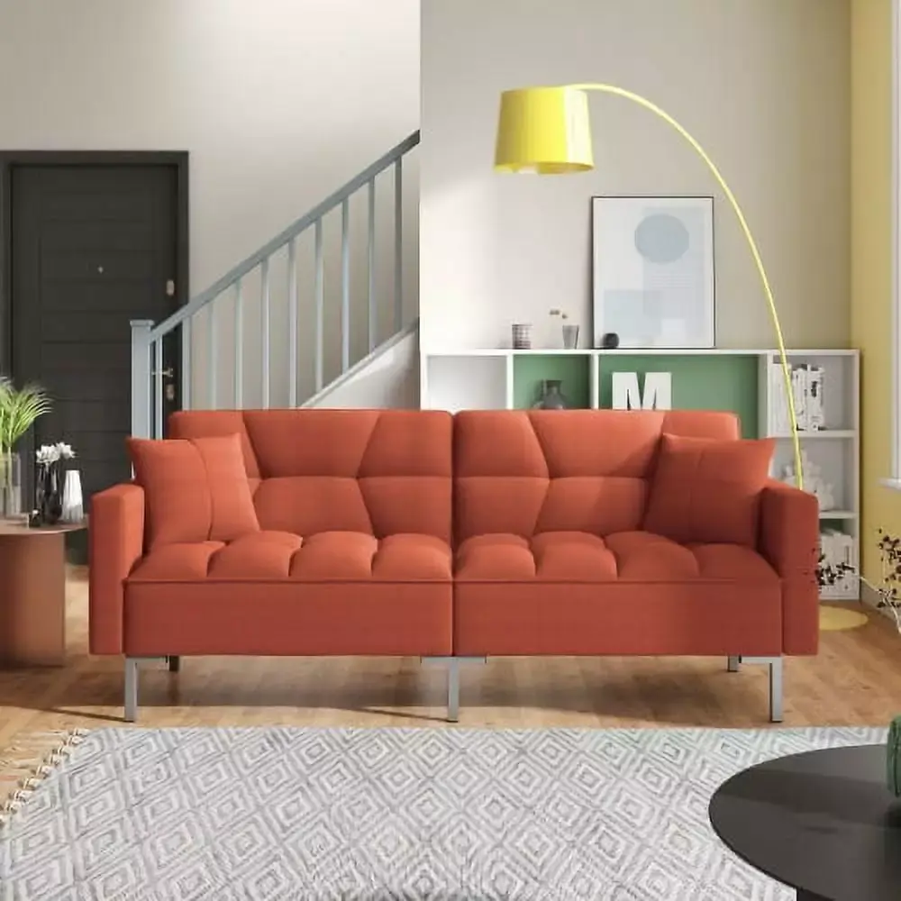 Sleeper Sofa Couch Bed Convertible Sofa Modern Futon with Linen Fabric White