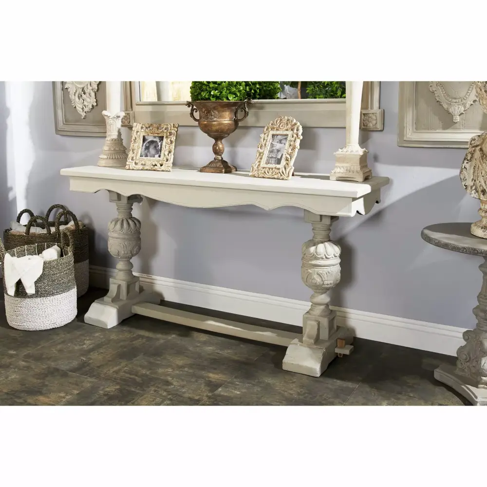 DecMode 59 x 30 Inch White Wood Console Table - Modern 1-Piece Entryway Table