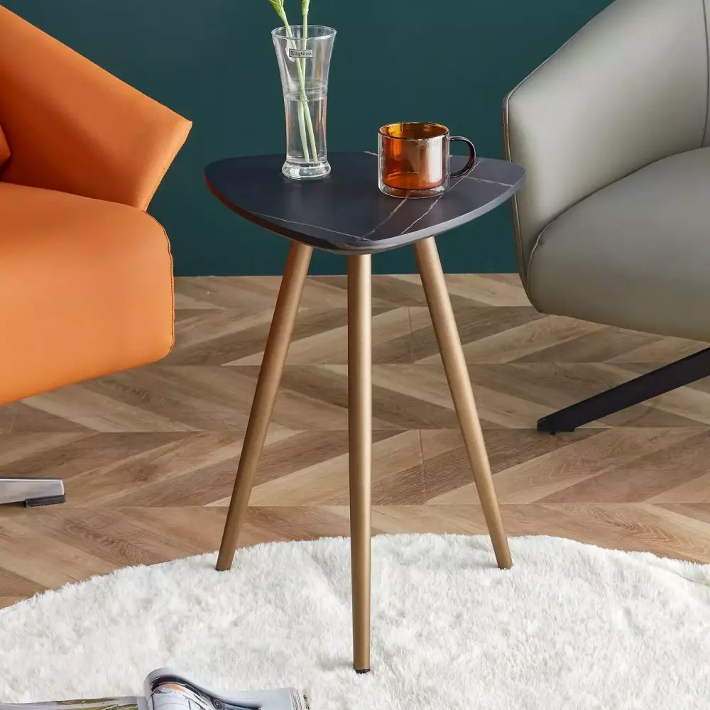 Miekor Modern Minimalism Black Faux Marble End Side Table with Gold Legs