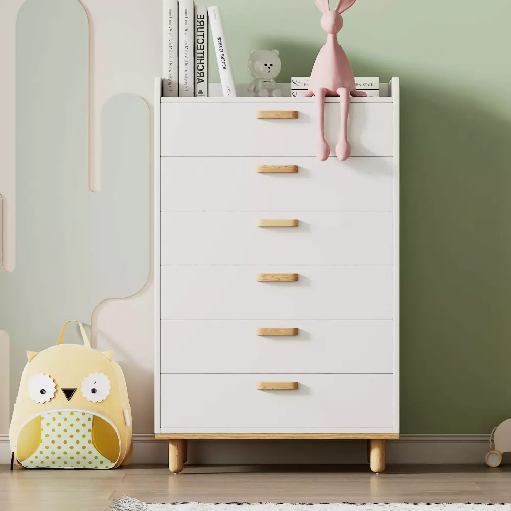 Modern Simple Style White Six-Drawer Chest for Bedroom, Kid's Room, Living Room, Nursery Room 26AAK