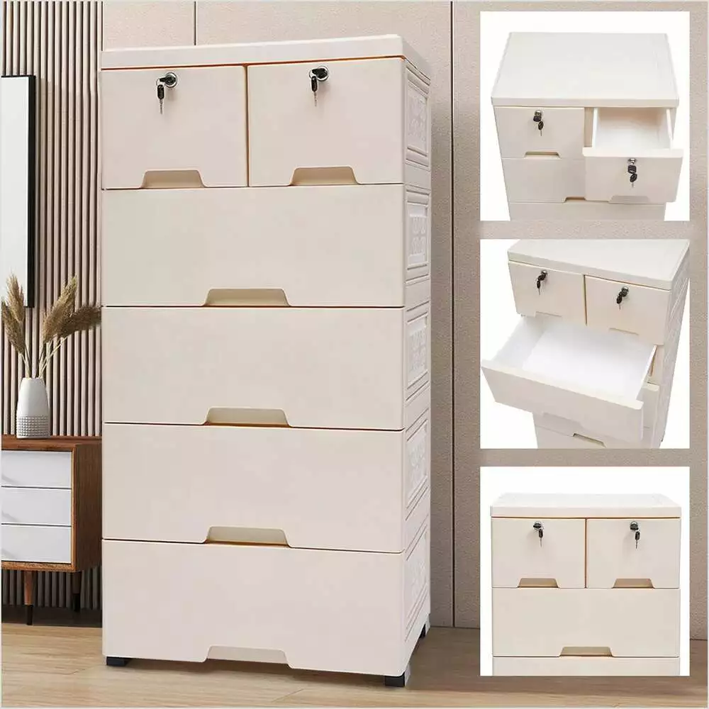 White Bedroom 6 Drawer Dresser Storage Arranger, Chest of Tower for Closet and Nightstand